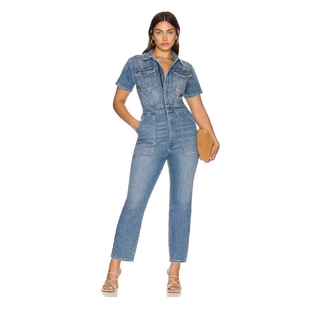 NWT GOOD AMERICAN Fit For Success Medium Jumpsuit Blue Denim-MSRP $200